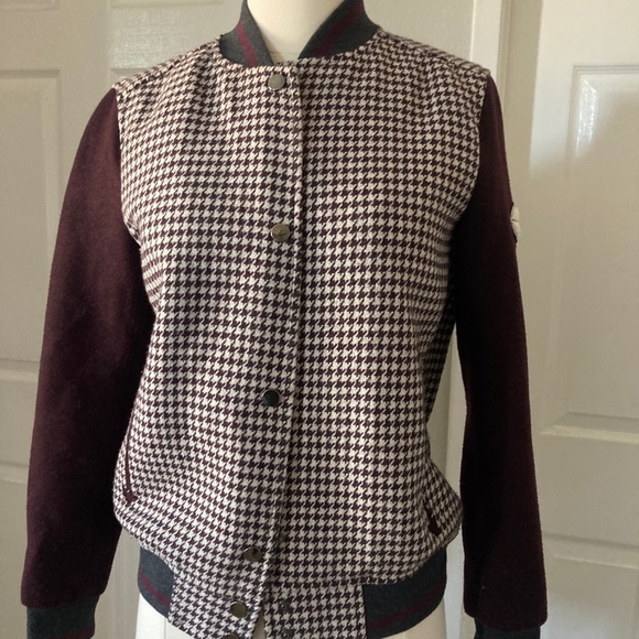 🥀ZARA MAROON CHECKED BOMBER JACKET Size XS - Picture 5 of 14